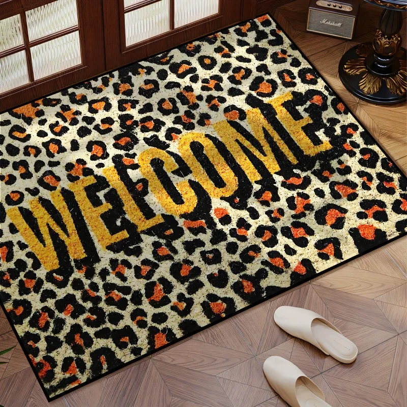 Welcome Leopard Print Doormat Non-Slip Retardant Ideal for Kitchen Dining Hallway Bathroom Bedroom Parties Home Decoration Rug