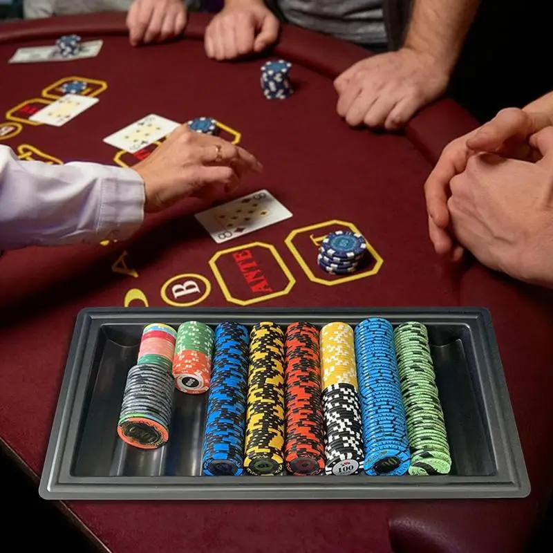رقاقة صينية بوكر رقاقة حامل كازينو بوكر الجدول رقاقة حامل تاجر الجدول رقائق حامل صينية التخزين لرقائق 39/40/43/45 مللي متر
