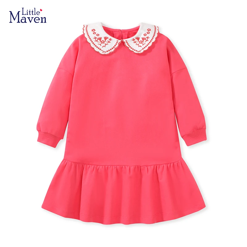 Little maven Autumn Baby Girls Kids Clothes Clothes Children's Clothing Cartoon Embroidery  Flowers Princess Dress Spring