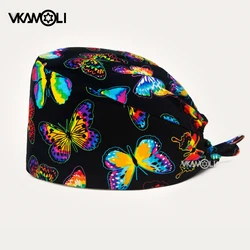 Colorful butterfly print scrub hat women Nurse Scrubs Cap Medical Accessories Work Hat Pet Shop Surgicals Hat