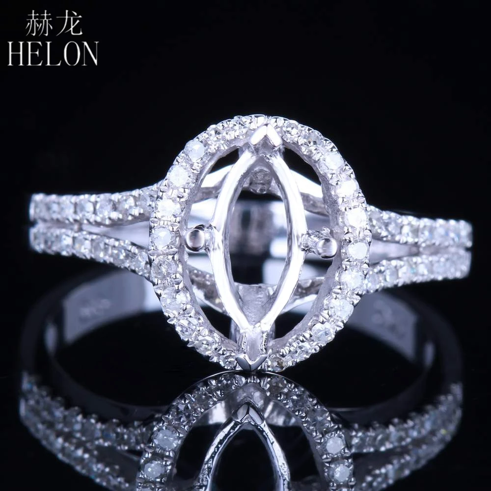 HELON Marquise Cut 8x4mm Solid 14K 10K White Gold Natural Diamonds Semi Mount Engagement Wedding Ring Women Trendy Fine Jewelry