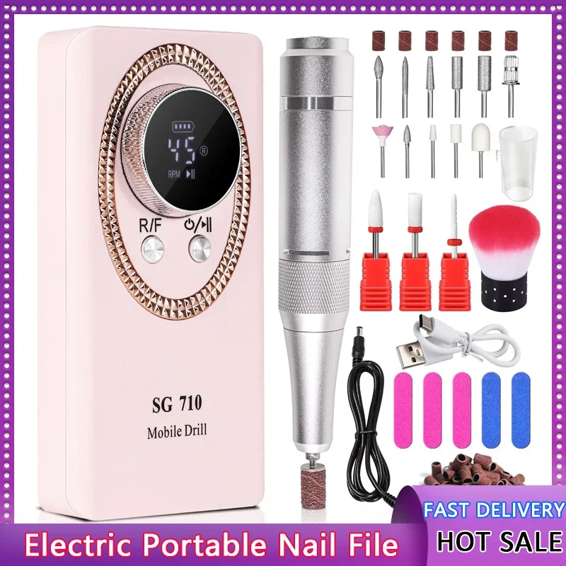 

45000 об/мин, дрель для ногтей, перезаряжаемый маникюрный резак с ЖК-дисплеем, портативная электрическая пилочка для ногтей, дрели для ногтей для акрила