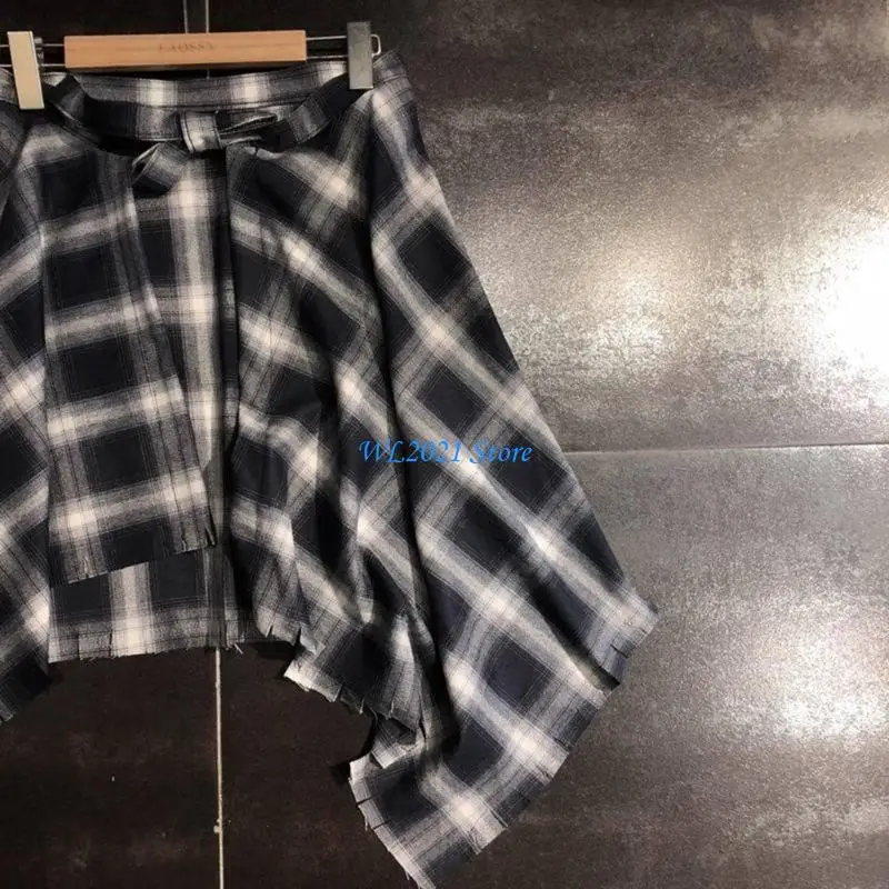 

G5GC Tieback Shirt Extenders Half Length Skirt Underskirt Checkered Layering Fake Top