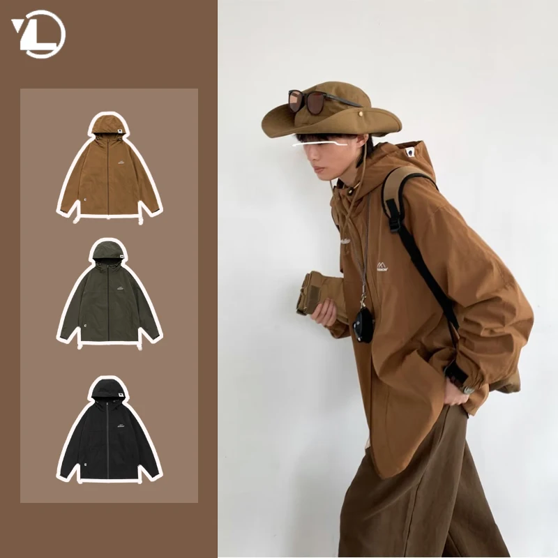 Outdoor Sports Charging Jacket Mens 2024 Spring Japanese Casual Waterproof Hooded Trench Coat Multi Pocket Hiking Windbreaker