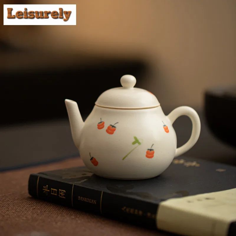 130ml Handamde Soda Glazed Teapot Japanese Persimmon Ruyi Scholar Pot Tea Maker Filter Kettle White Tea Teaset Accessories Gift