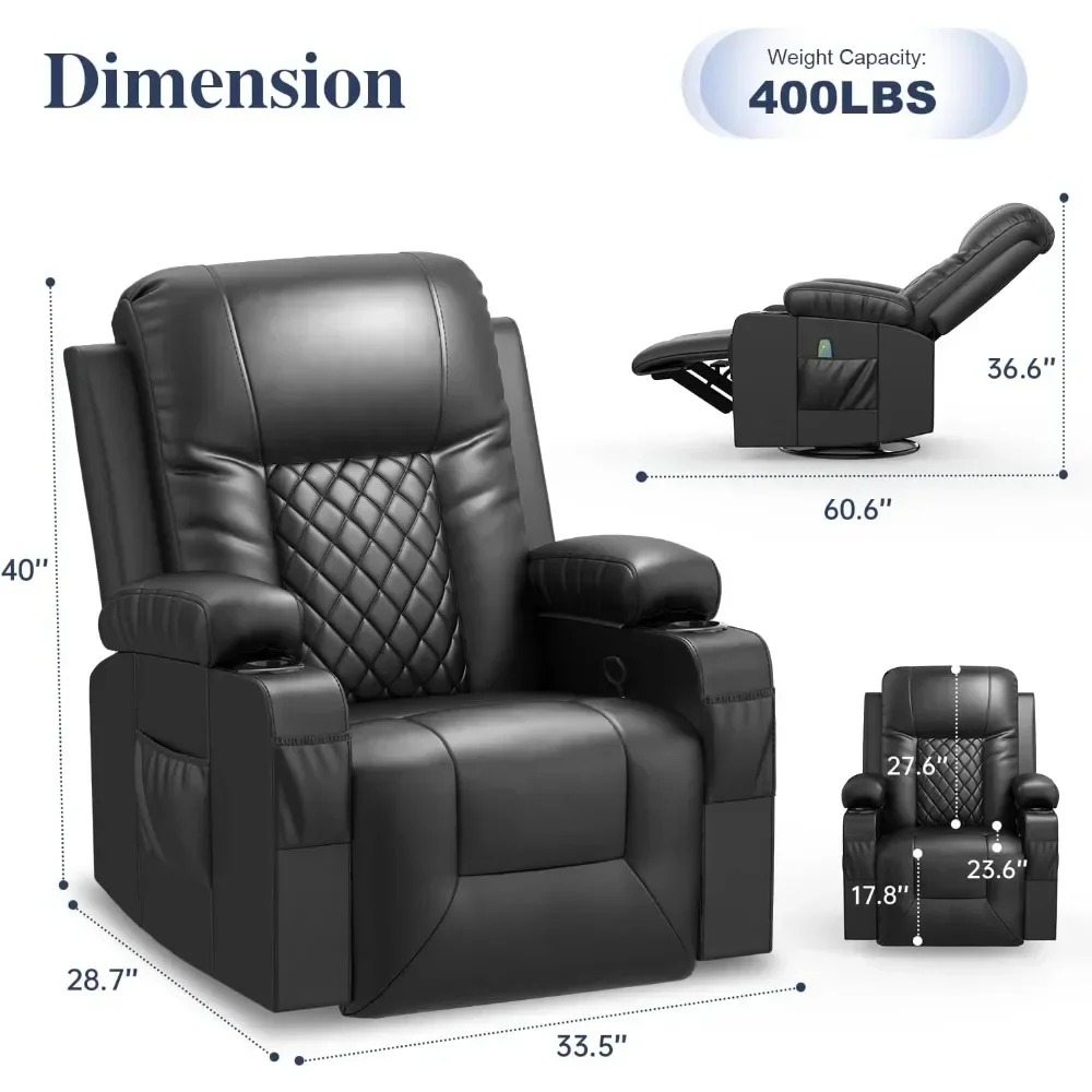 Swivel Rocker Recliner Chair with Massage and Heat, Chair with Anti-Slip Backrest, Cup Holder, Hidden Storage Space