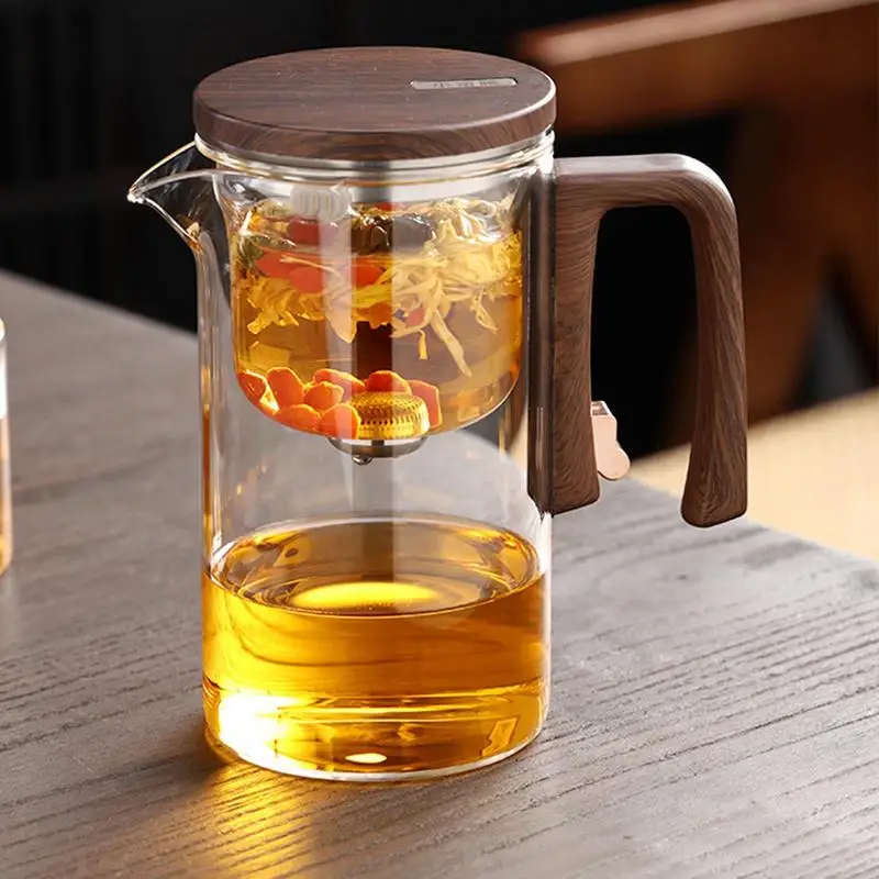 Glass Tea Kettle With Infuser Magnetic Suction Tea Making Artifact With Wooden Handle tea separation filtering glass teapot