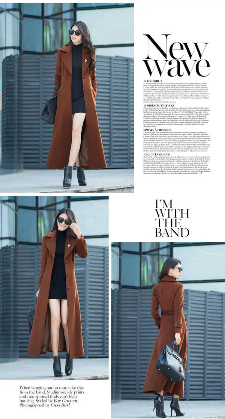 Over-Knee Thiened Woolen Coat Spring Autumn Winter Women's Slim Hepburn Sle Extra Long Windbreaker Faionable Businwoman