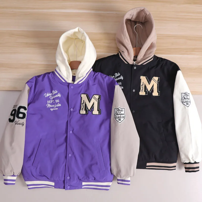 

American Retro Heavy Embroidery Baseball Jaet Men's Cotton Jaet Autumn Winter Faion Urban Sle Long Sve Hooded Coat