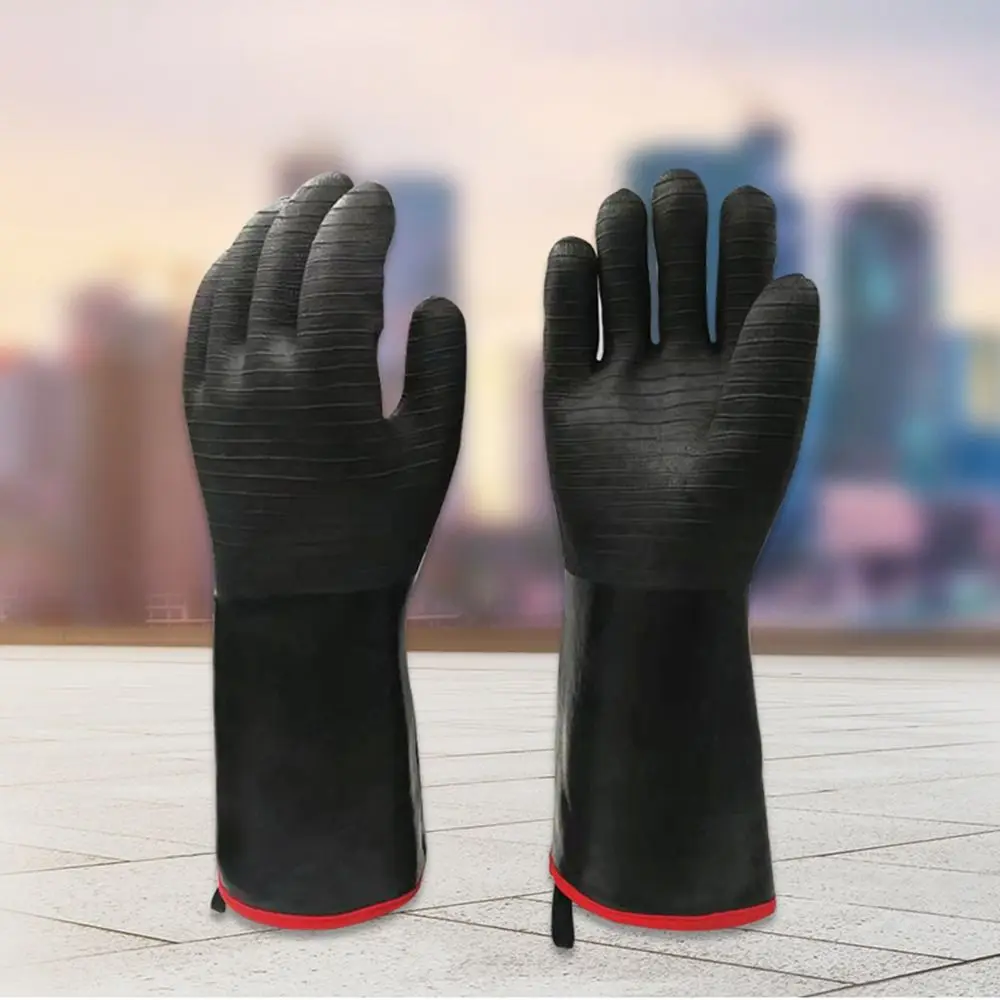 Easy to Clean Thicken BBQ Gloves Oil Resistant Textured Palm Heat Resistant Gloves Waterproof Fireproof Oven Mitts Kitchen