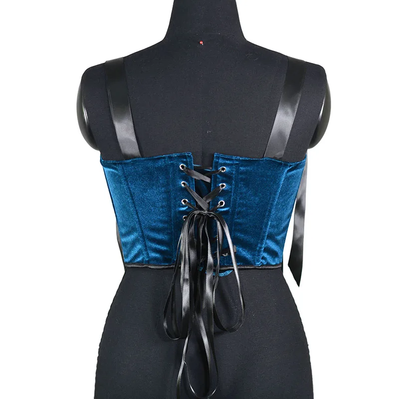 Women Corset Bustier Lace Up Boned Overbust Waist Slimmer Corduroy Tight Tops