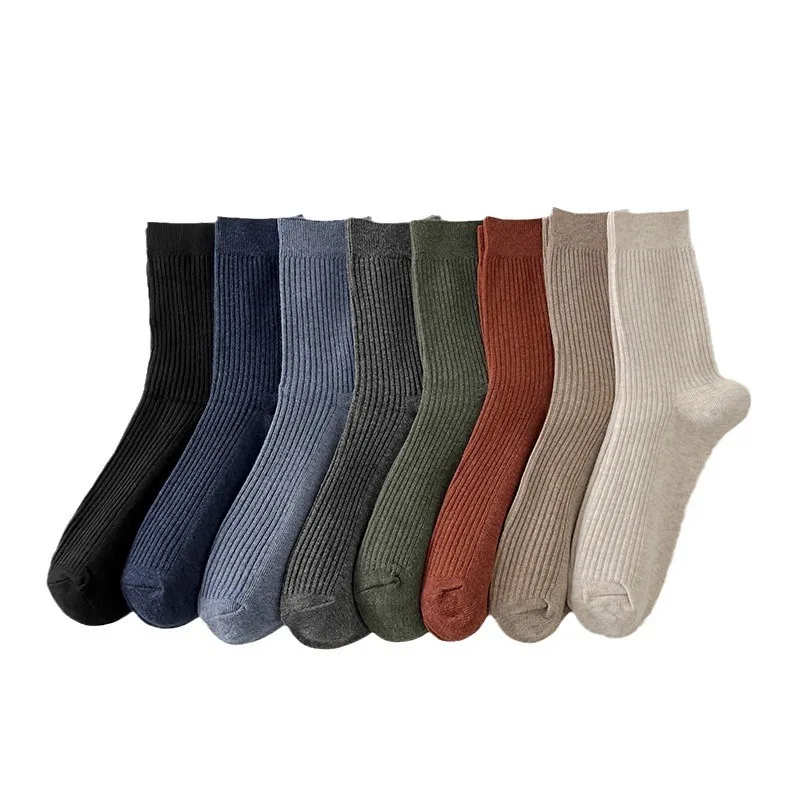 Socks Men Autumn Winter Knitting Cotton Long Socks Casual Fashion Solid Color Business Men Male Black Gray Middle Tube Socks Sox