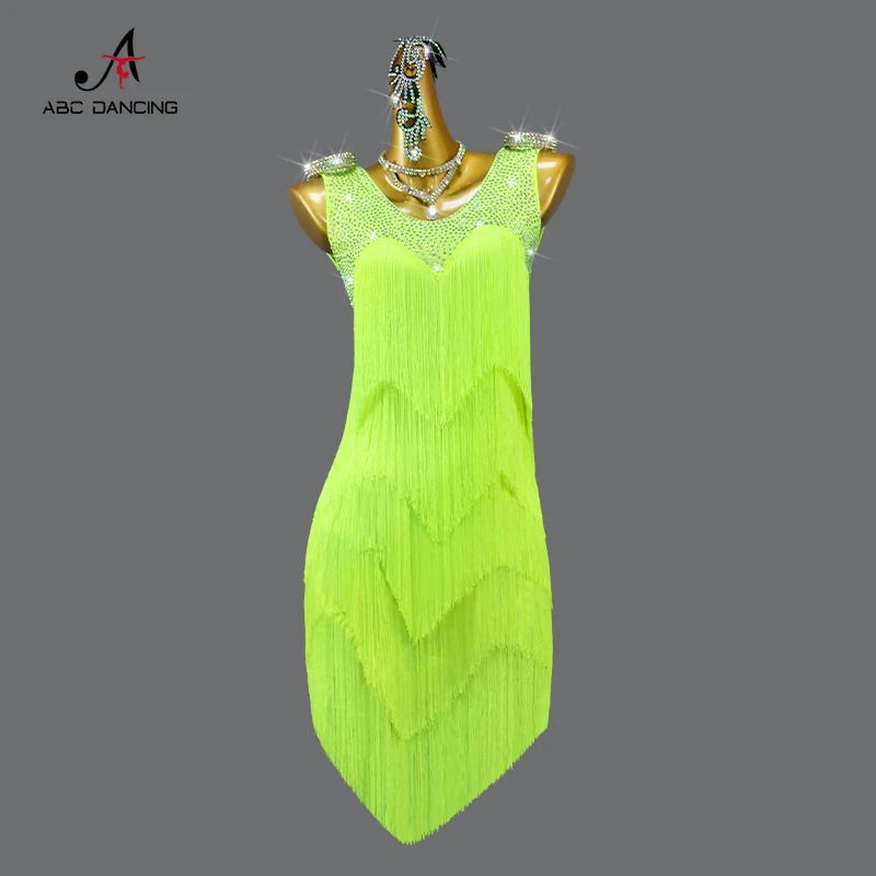 

New Latin Dance Competition Dress Standard Ball Practice Wear Sports Line Suit Prom Costume Female Tassels Skirts Samba Cabaret