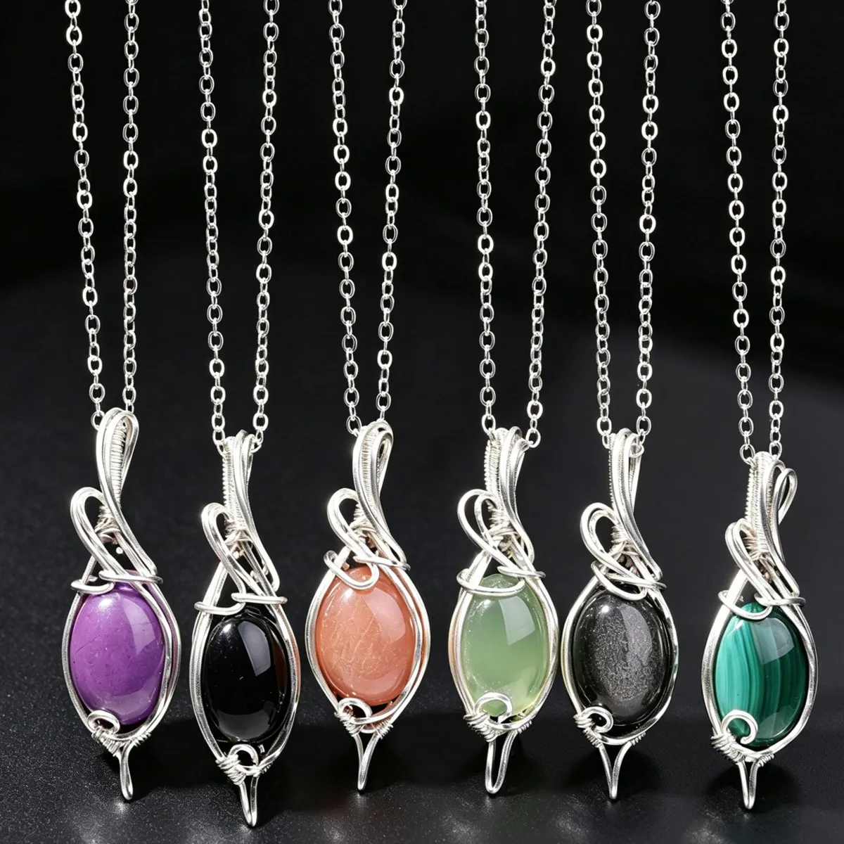 Bracelet Hand String Natural Agate Winding Pendant Vertical Oval Necklace Niche High-End Design Sense Daily Fashion Temperament