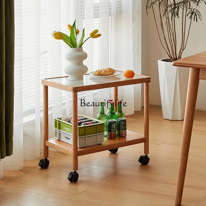 trolley massief houten rand paar kersenhout universeel wiel Scandinavische kleine salontafel