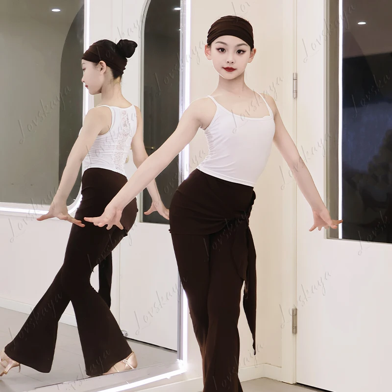 

Костюм для латинских танцев — тренировочный костюм для девочек — комплект детских облегающих расклешенных брюк — детский наряд для выступлений