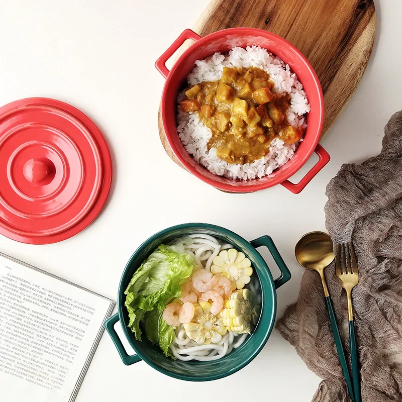 

# Binaural Ceramic Instant Noodle Bowl With Lid Student Dormitory Instant Noodle Bowl #