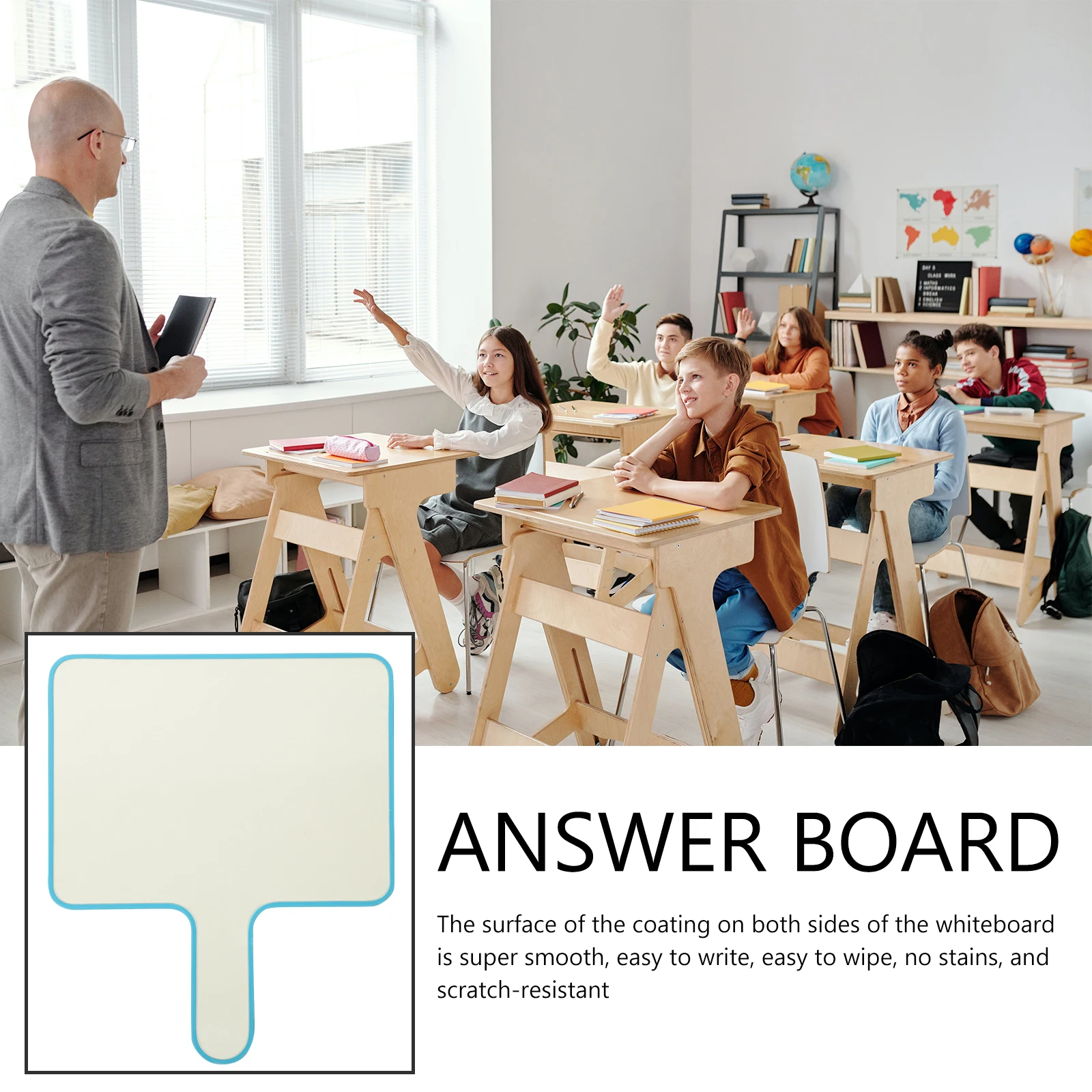 

1pc Handheld Whiteboard Answer Paddle Dry Erase Blank Thick Rounded Corners Teaching Tool School Supplies Student Household