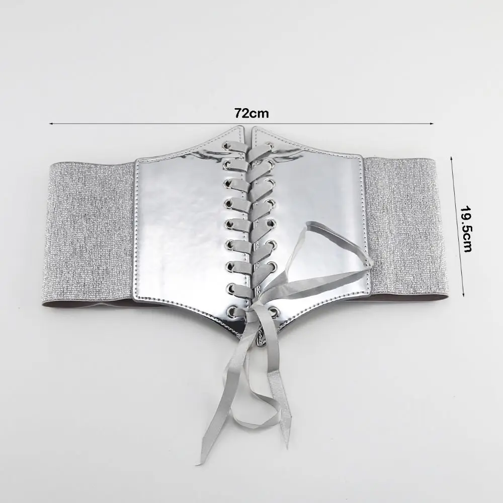 Vielseitiger Retro-Taillengürtel, PU-Leder, Gold, Silber, breiter Gürtel, elastisches Design, Schnürgürtel für Damen