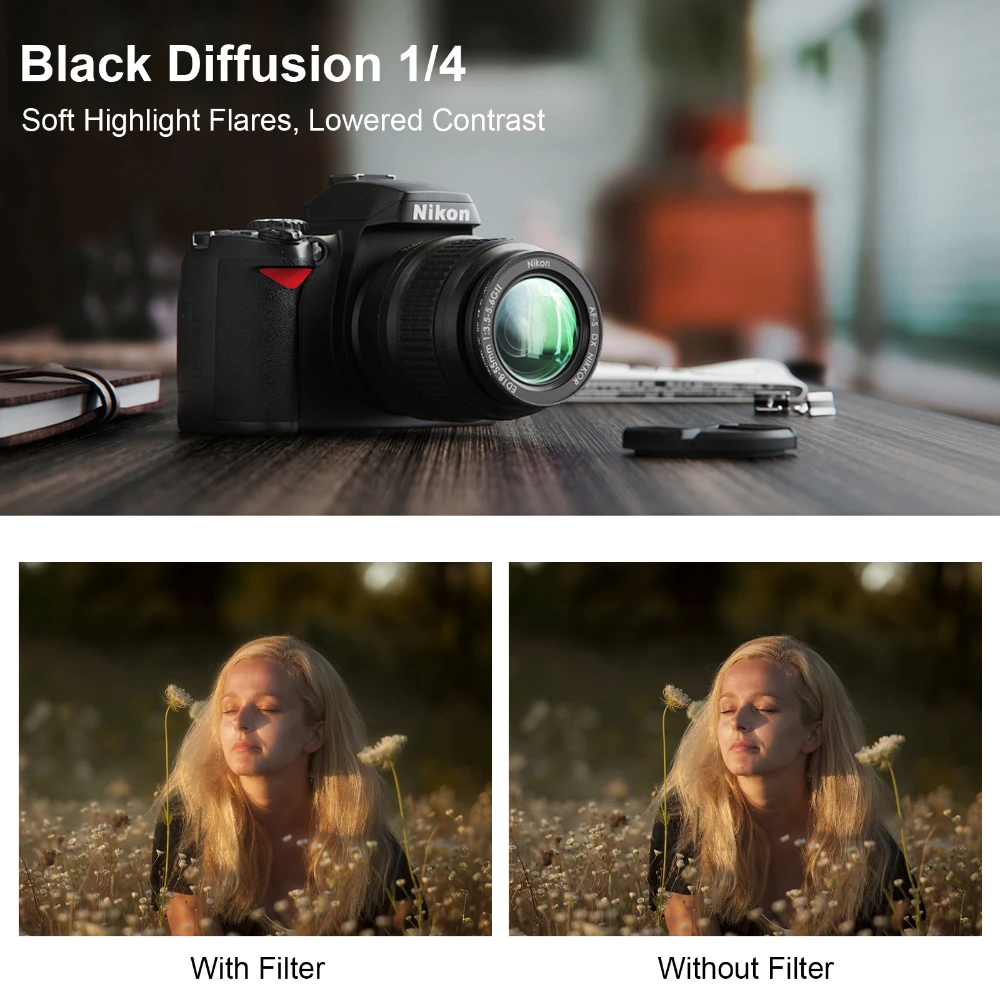 ARTCISE Filtr Dyfuzyjny Black Mist 1/4 do Obiektywów Canon Sony Nikon 37 39 40.5 43 46 49 52 58 62 67 72 77 82mm — zdjęcie produktu 3