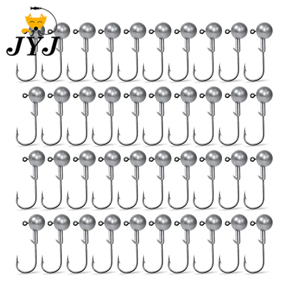 JYJ 50pcs Lead Jig Head Fishing Hook 1g - 20g Jig Hooks For Soft Fishing Lure Carbon Steel Fishhooks Fishing Soft Worm Lure Bait