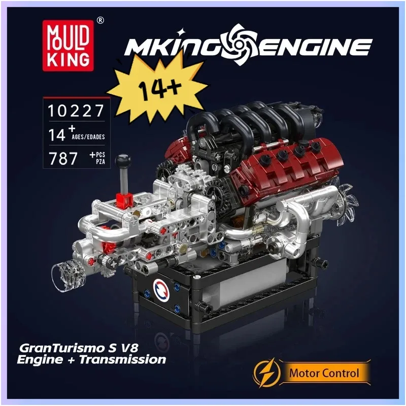 

Mold King 10227 V8 Модель двигателя, трансмиссия, сборка строительных блоков, игрушки, детские кирпичи MOC, наборы блоков для детей, рождественские подарки