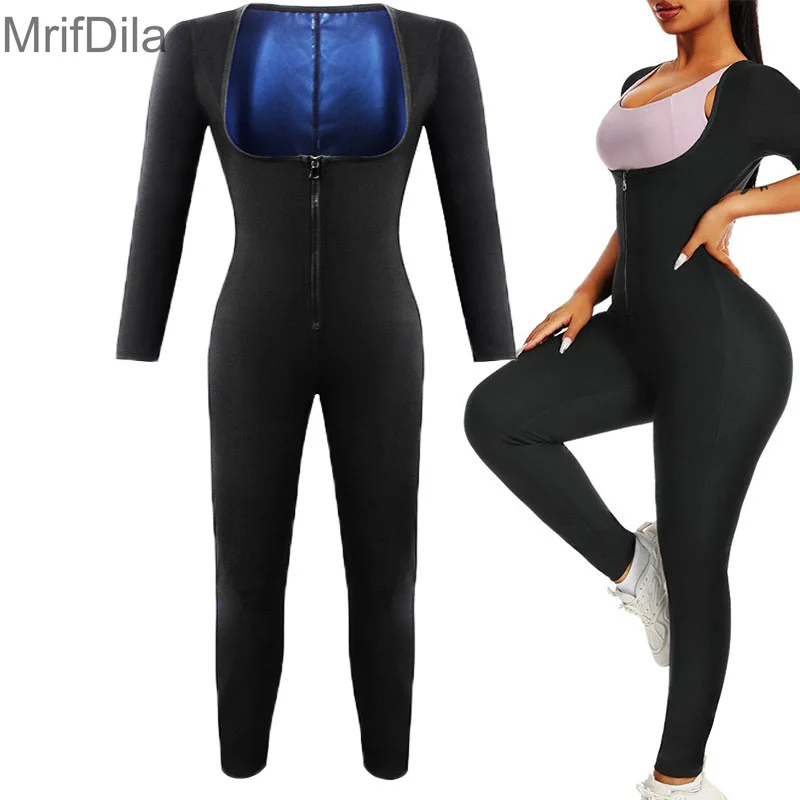 MrifDila Body z długim rękawem Legging Body Bielizna modelująca Gorący termiczny Fat Bat Pocenie się urządzenie do modelowania sylwetki Siłownia Gorsety Utrata masy ciała
