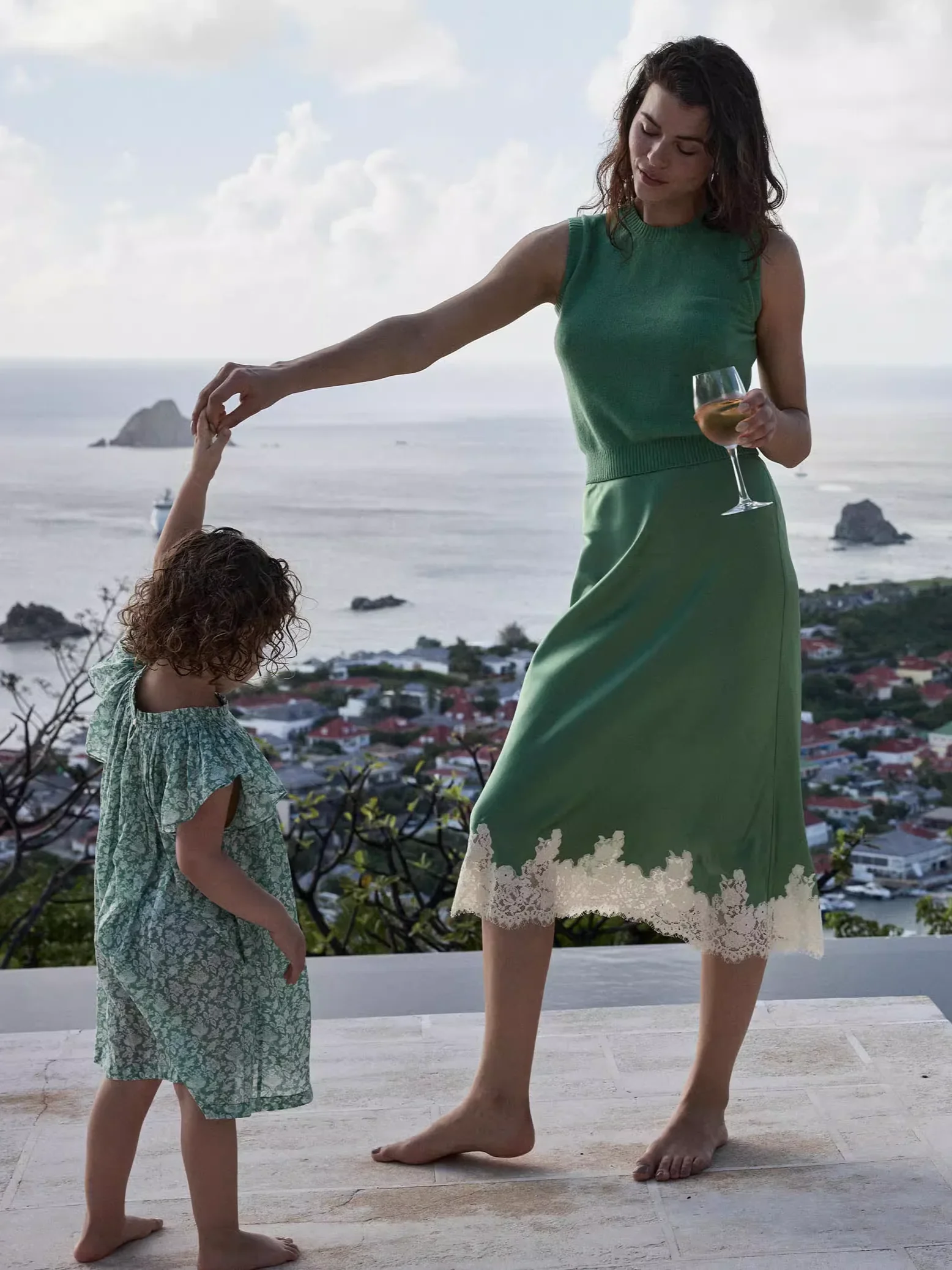 女性 100% シルクグリーンロングスカートレース刺繍パッチワークハイウエストエレガントなレディーススカート