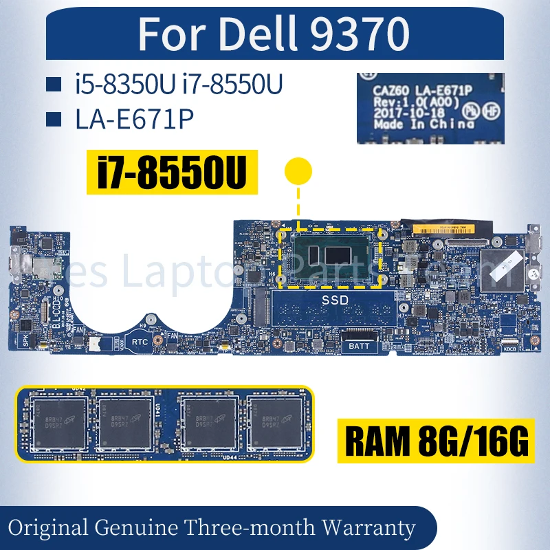 LA-E671P لأجهزة الكمبيوتر المحمول Dell 9370 اللوحة الرئيسية 0XNRD5 0YPVJW 0W970W 0JCHK7 0XNRD5 i5-8350U i7-8550U اللوحة الأم للكمبيوتر المحمول