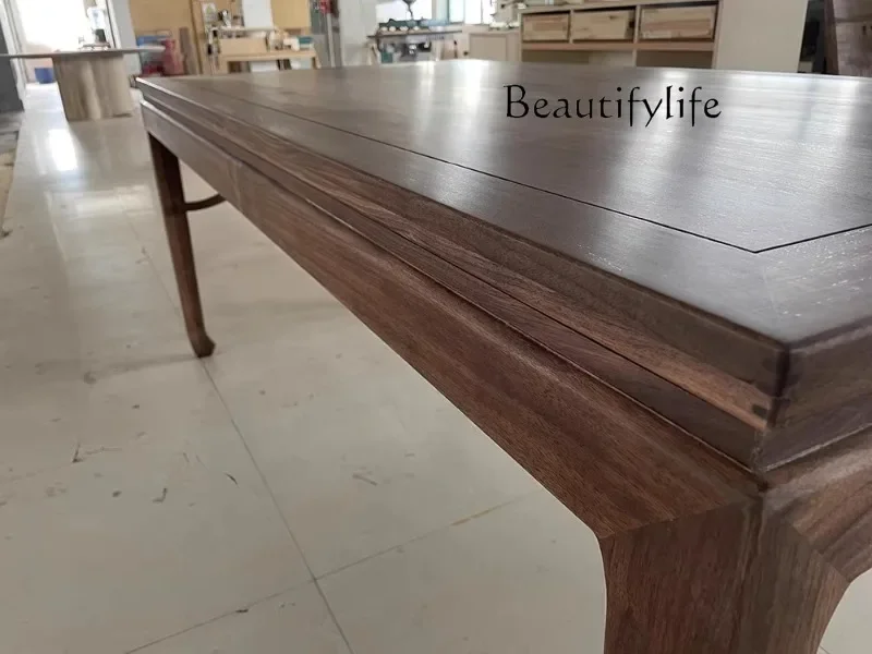 X Long Dining Table New Chinese All Solid Wood Black Walnut Log Dining Table Living Room Dining Room Villa Workbench