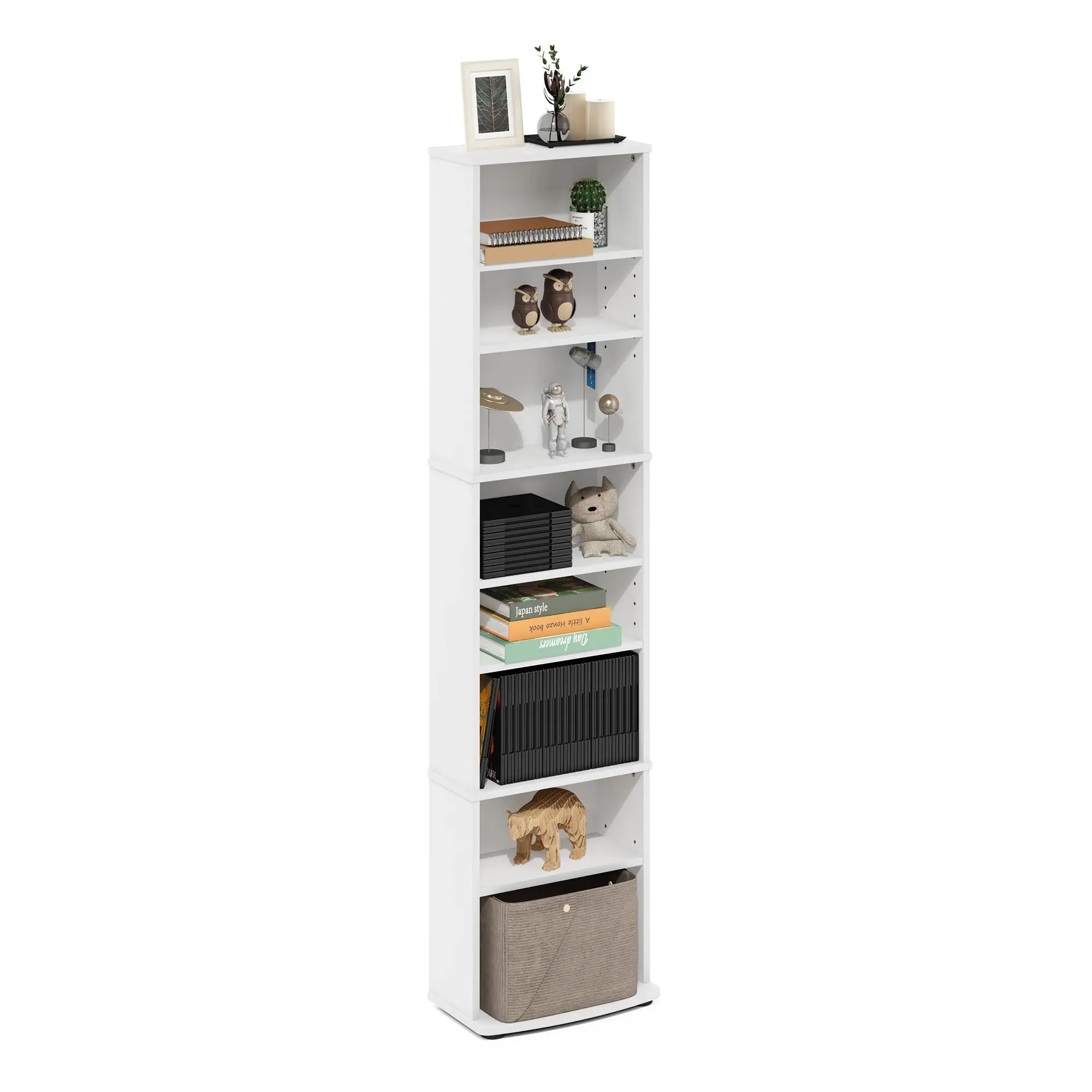 White Freestanding Bookshelf, Slim Open Storage Cabinet for Living Room Bedroom, 12. 75 (W) x54. 1 (H) x5. 75 (D), White