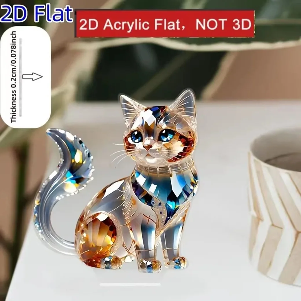 

Acrylic Cat Ornament Flat Standing Sign with Blue Eyes Home Decor Holiday Gift for Friends