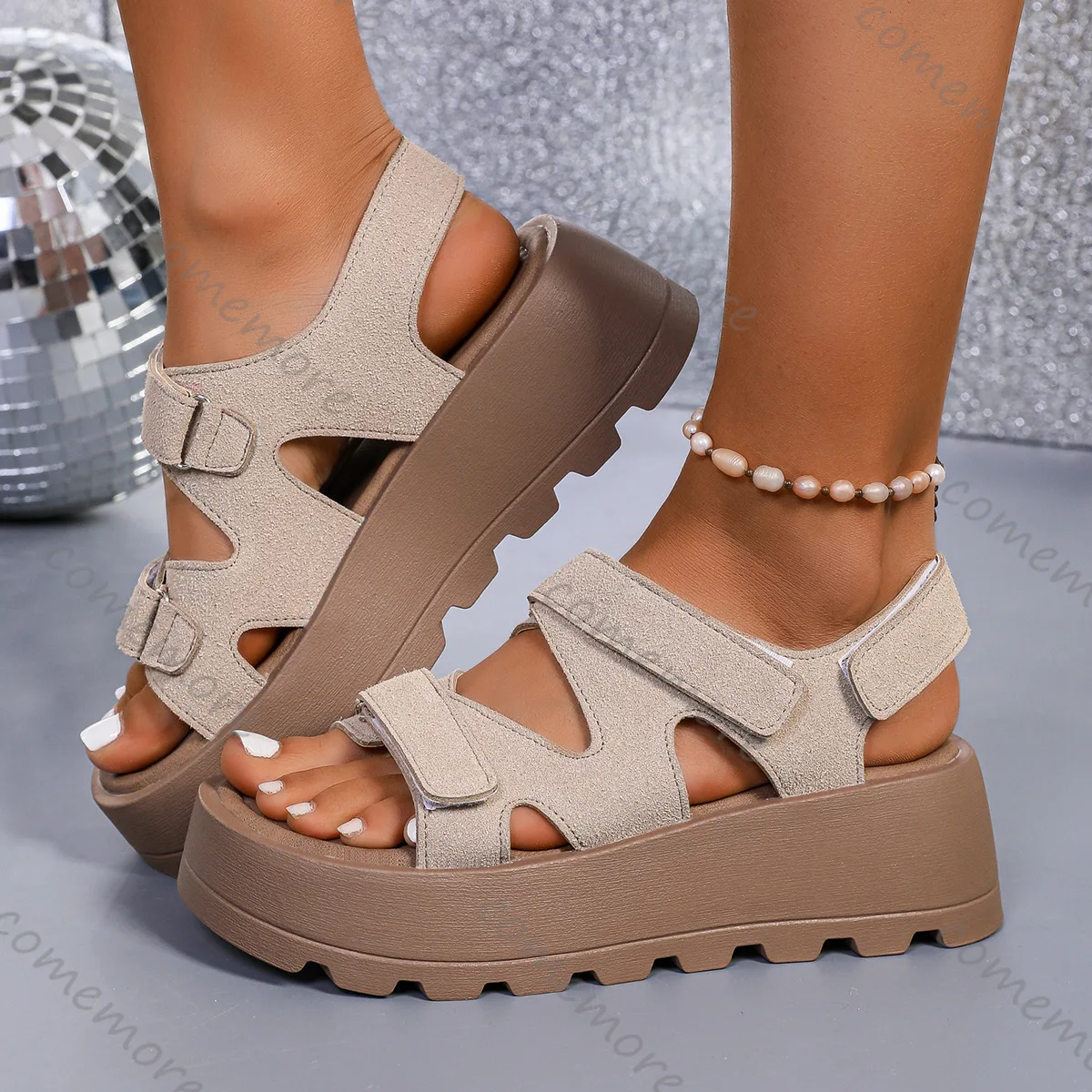 

Comemore Retro Sandals for Women Summer New Open Toe Platform High Heels Ladies Shoes Casual Heightening Sandalias Femininas