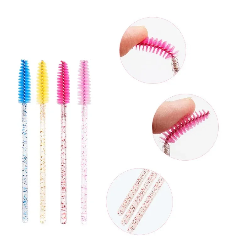 50/200 pçs colorido cristal cílios escova pente sobrancelhas espiral descartável rímel varinhas aplicadores pincéis de maquiagem ferramentas de beleza