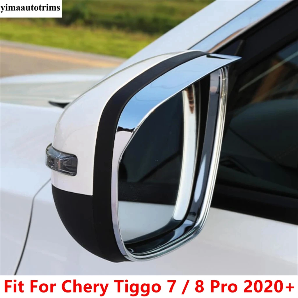 Car Rearview Mirror Rain Eyebrow Frame Protective Cover Trim ABS Chrome Accessories Fit For Chery Tiggo 7 / 8 Pro 2021 2022 2023