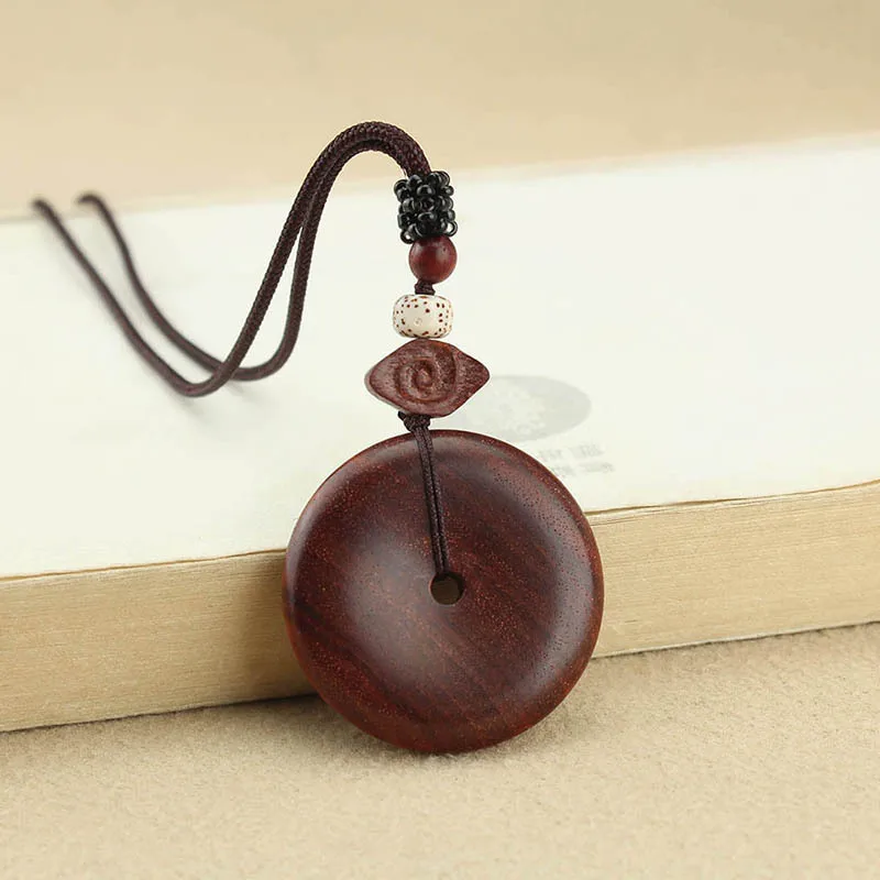DIY accessories National Style Zen Sandalwood Safety Buckle Pendant Necklace Women's New Chinese Long Braided Rope Clavicle Chai