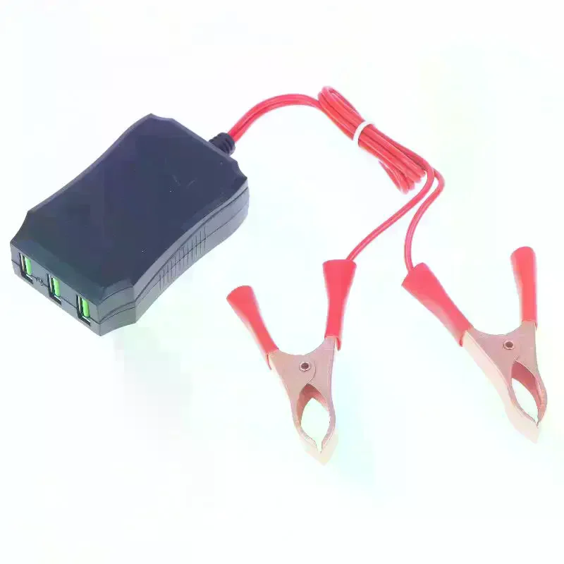 1pcs 12V 24V To 5V 3USB Port Power Adapter With Battery Clip For Charging Cell Phone Emergency USB Power High Efficiency