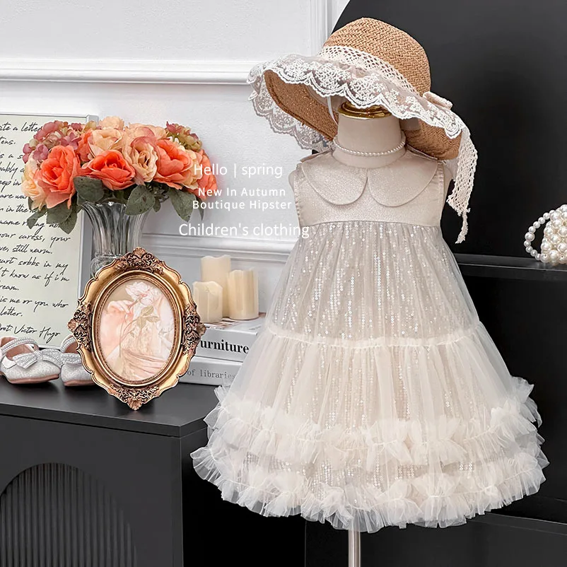 Girls' Dress 2025 Summer New Fashionable Baby Girl Super Fairy Bow Birthday Dress Children's Princess Dress