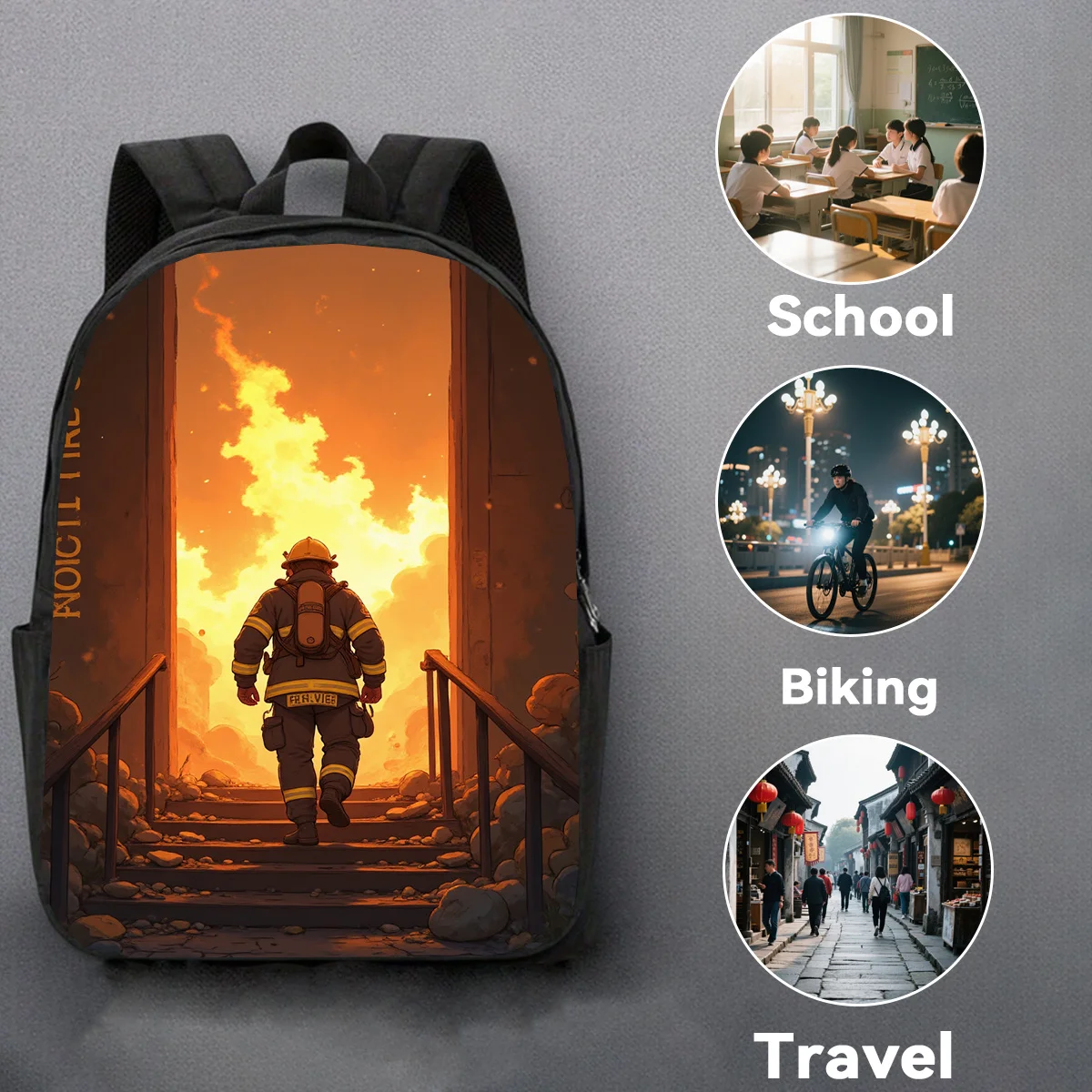 

1pc, firefighter backpack, large-capacity 17-inch casual backpack, notebook bag with water bottle holder