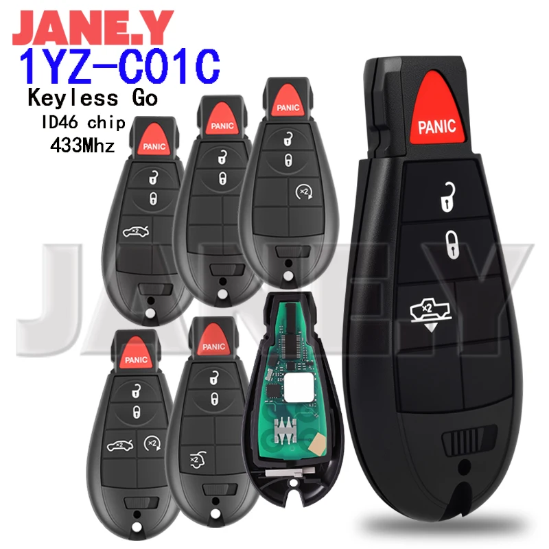 1YZ-C01C مفتاح السيارة عن بعد لكرايسلر تاون آند كونتري جيب جراند شيروكي 300 دودج كارافان مفتاح السيارة ID46 رقاقة 433 ميجا هرتز بدون مفتاح #1