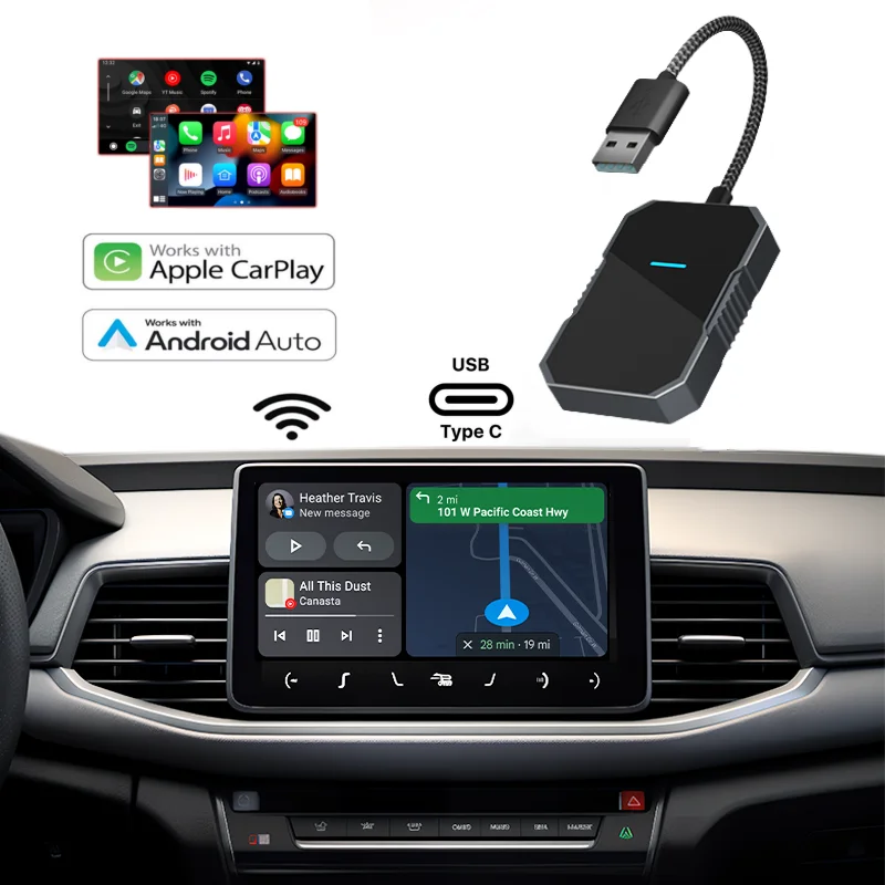 Chic Brushed Connector Aluminum Wireless Carplay Adapter Wifi Dongle Device Tailored for apple Android Auto Smart Box for Cars