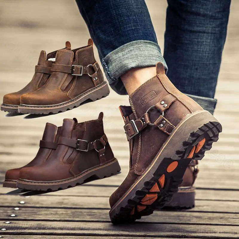 

Retro leather boots for motorcycles durable men boots couple's short shoes motorcycle safety equipment motorcycle shoes