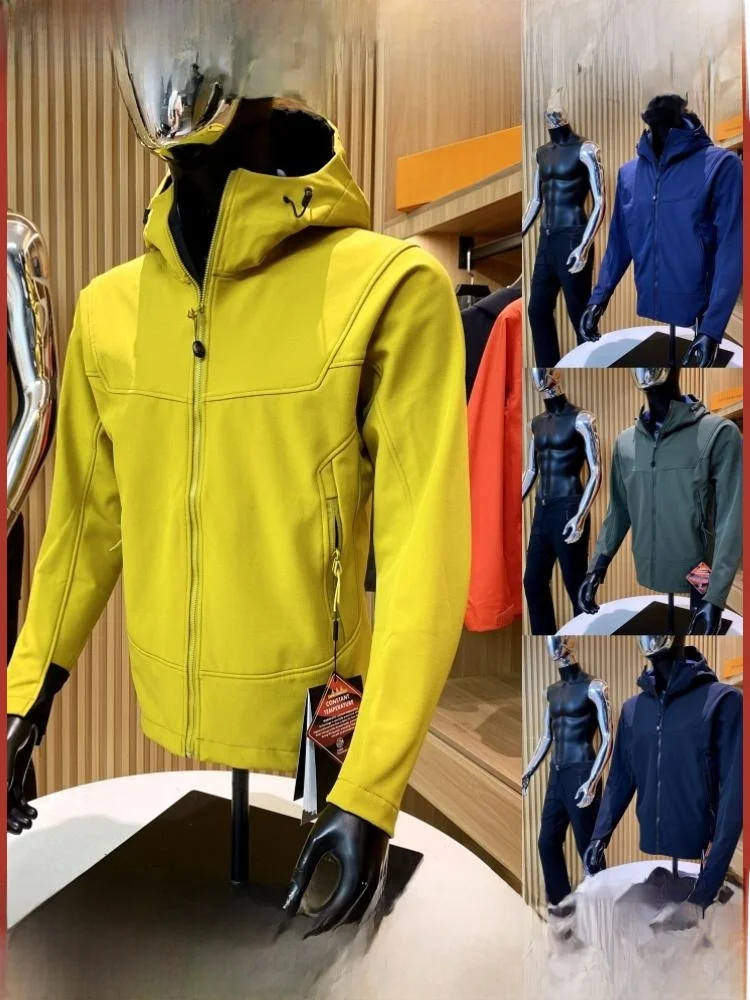 

Men's Fce Lined 3D Cut Waterproof Windproof Soft ell Jaet Autumn Winter Outdoor Coat Stand Fit Long Sve Hooded