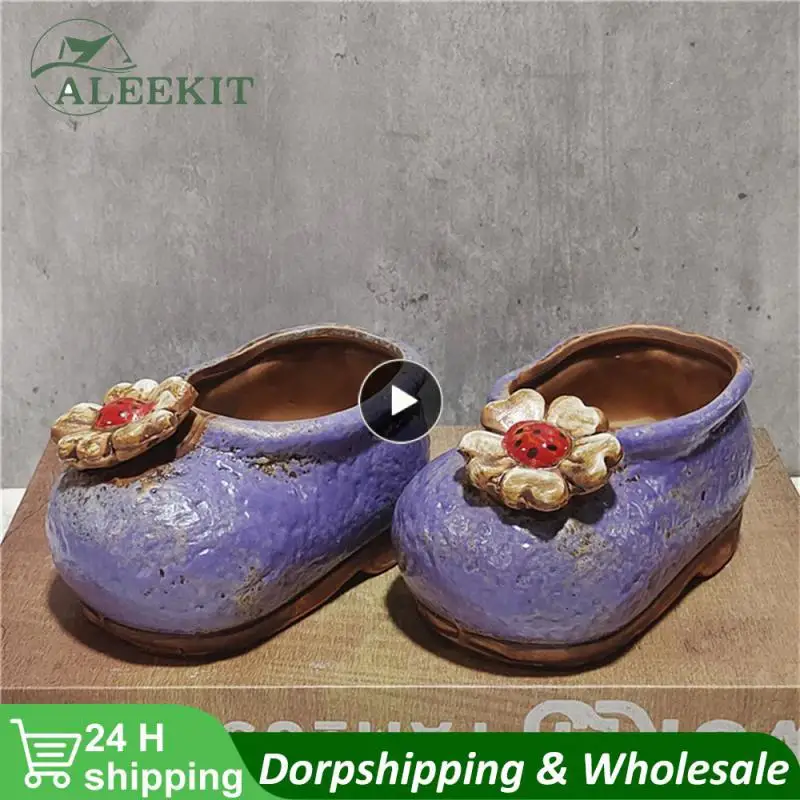 Creative Ceramic Succulent Flower Pot With Personalized Retro Shoe Floral Accessories For Breathabilityset Home Decoration