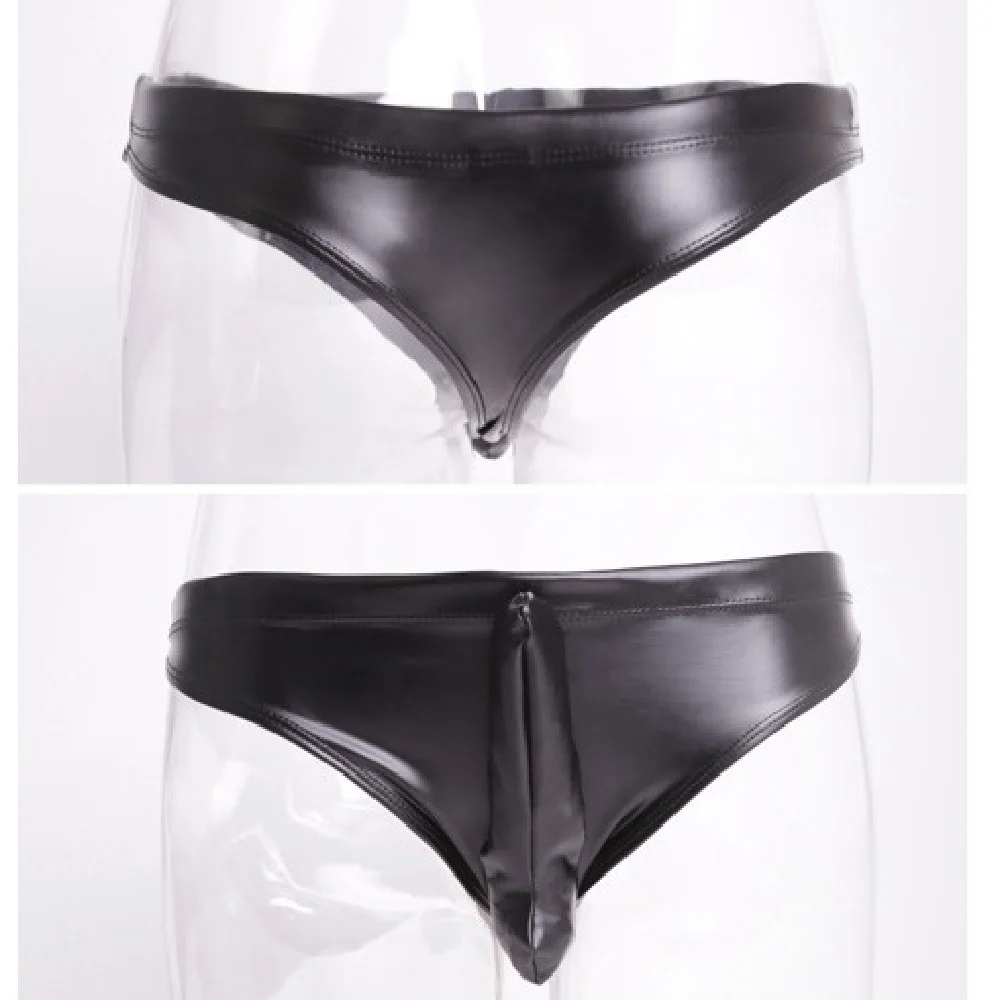 Men Sexy Underwear PU Package Hip Penis Sheath Close Briefs PU Leather Briefs Plus Size Hip Wrinkle Undershorts Oil Faux Leather