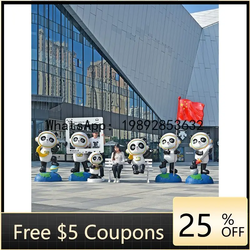 Z4  Cartoon Panda  Outdoor Square Walking Street Internet Celebrity Check-in Fiberglass Landscape Floor-standing Large Ornament