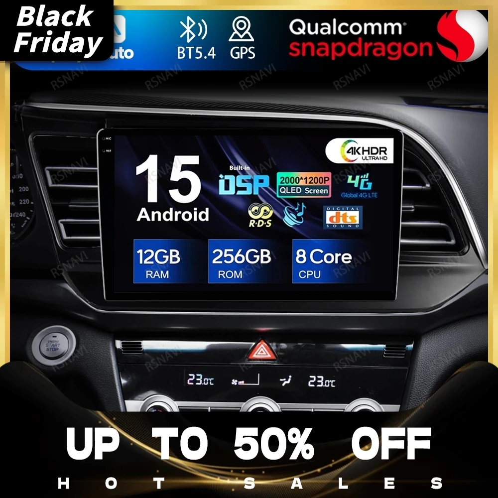 Android 15 For Hyundai Elantra Avante AD 2015 ~ 2021 DSP DVD Navigation 4G LTE Wireless Carplay Auto QLED BT 5G WIFI GPS Stereo