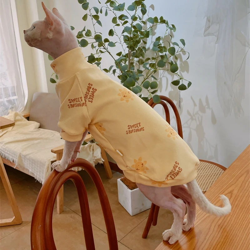 Cotton Coat for Sphynx Cat Soft Turtleneck Cartoon Sweatshirt for Kittens Thick T-shirt elestic For Devon Rex in Spring Autumn