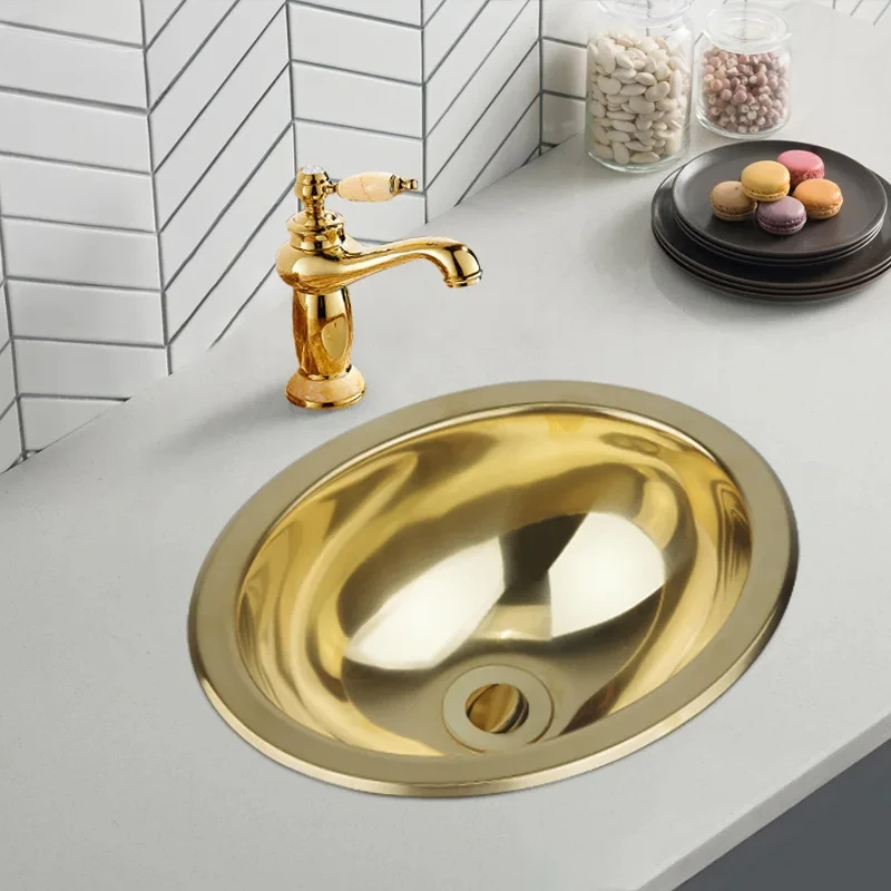 

Gold 304 Stainless Steel Sink Small Single Sink Bar Saloon Car Wash Basin Kitchen Vegetable Basin Bathroom Inter-Platform Basin