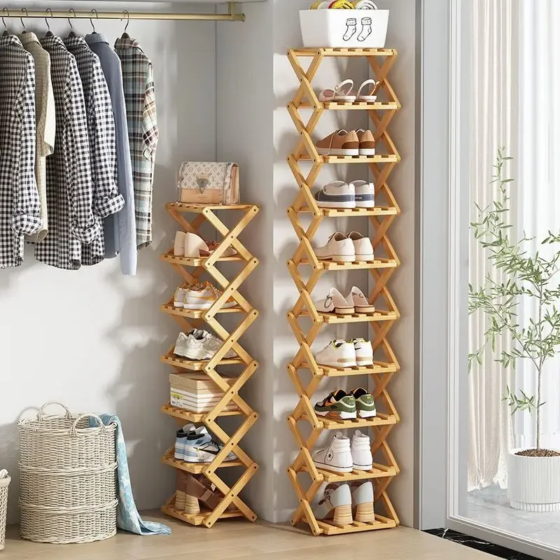 Multi-layer Bamboo Simple Shoe Rack Folding Shoe Rack Household Retractable Storage Rack Storage Shoes Shelf saves space